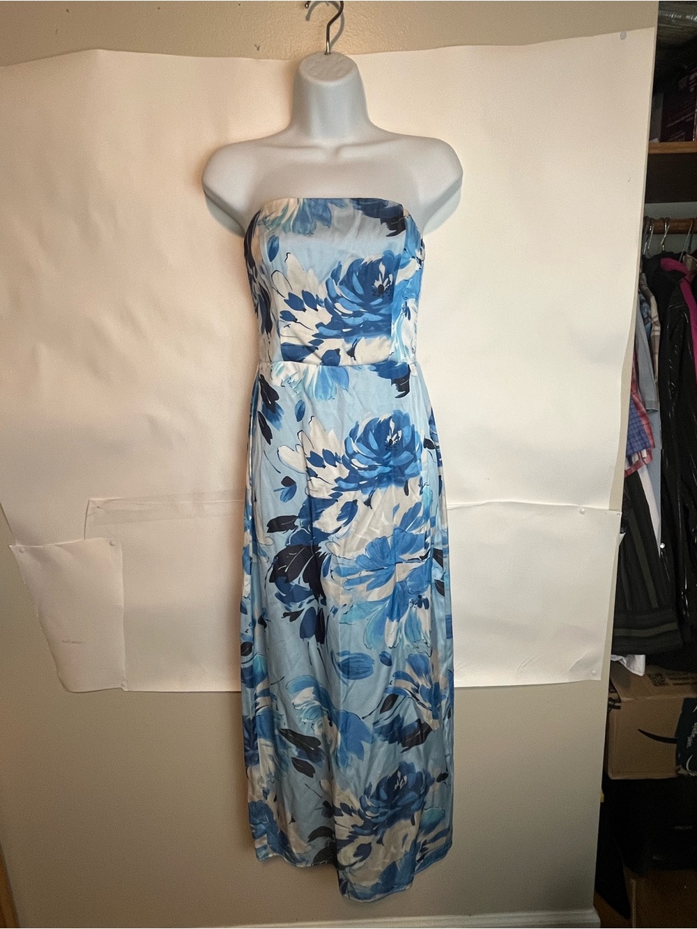Abercrombie & Fitch Blue Floral Strapless Maxi Dress vacation wedding summer XS - Picture 2 of 8